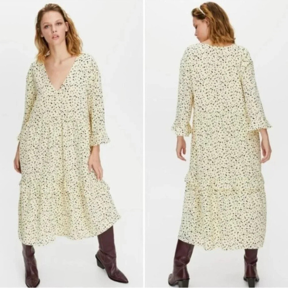 Artizia Little Moon  Spritz Ruffle Tired Maxi Dress Pale Yellow Size Medium - Picture 1 of 10